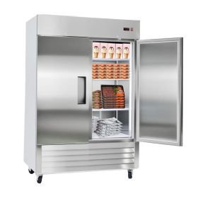 Commercial Freezer, 32.2 in Width Reach In Upright-Freezer Double Door, 43.2 Cu.ft Auto-Defrost Stainless Steel Freezer with 8 Adjustable Shelves