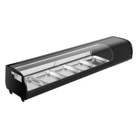 Sushi Display Case Refrigerator, 2.9 Cu.ft Commercial Sushi Case, 5-Pan Countertop Showcase with Curved Glass, LED Lighting