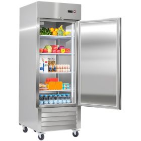 Commercial Reach-In Refrigerator 29" W, 22 Cu.Ft Stainless Steel Upright Refrigerator with Single Door, Auto-Defrost, 4 Adjustable Shelves