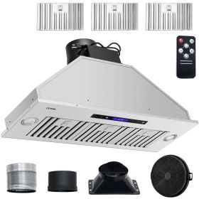 Insert Range Hood, 900CFM 4-Speed, 36 Inch Stainless Steel Built-in Kitchen Vent with Touch & Remote Control LED Lights Baffle Filters