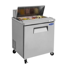 Orikool 29 IN Commercial Refrigerators Sandwich&Salad Prep Table with a Butcher Block Cutting Board, Protection Lid, Cold Storage, ETL Certified (Color: Silver)